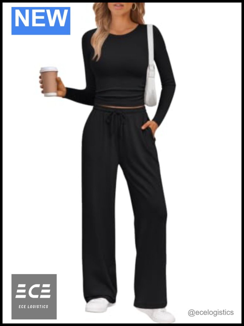 2 Piece Lounge Set Long Sleeve Wide Leg Pants Sweatsuit